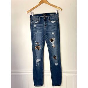 Judy Blue Distressed Animal Print Patched Skinny Fit Jeans Size 7/28 (j6)